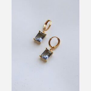 Midnight Blue Rectangle Huggie Earrings – Gold Plated, Faceted Glass